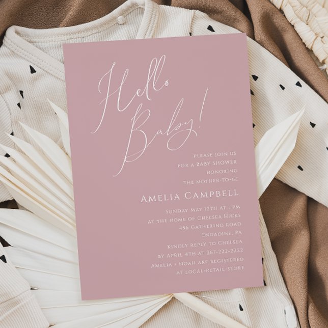 Invitation Whimsical Dusty Rose Bonjour bébé! Baby shower (Créateur téléchargé)