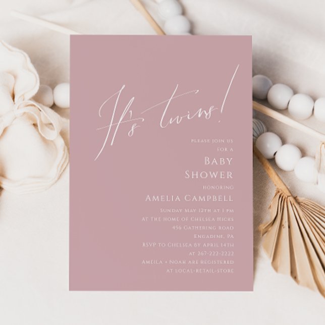 Invitation Whimsical Dusty Rose C'est le Baby shower Twins (Créateur téléchargé)