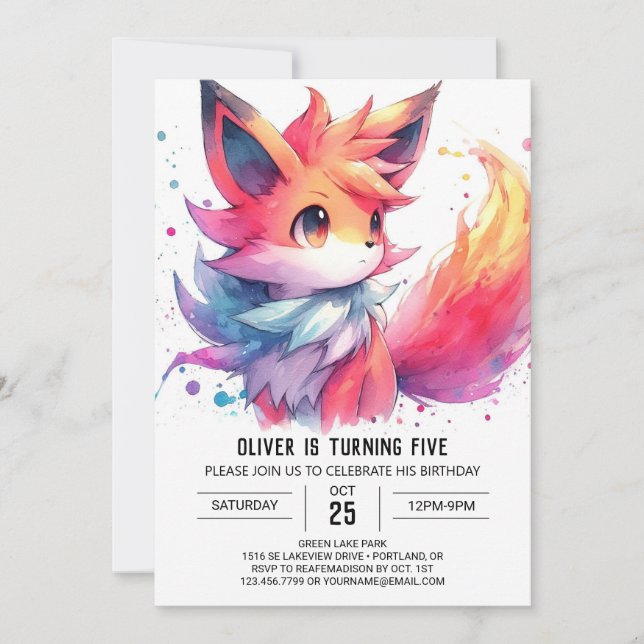 Invitation Whimsical Editable Fox Anniversaire (Devant)
