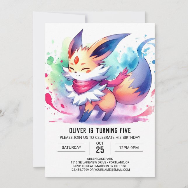 Invitation Whimsical Editable Fox Anniversaire (Devant)