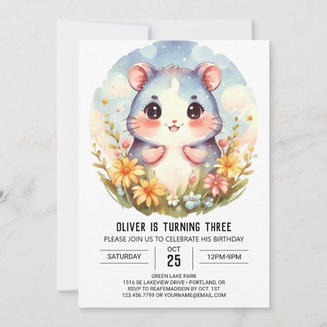 Invitation Whimsical Editable Hamster Anniversaire (Devant)