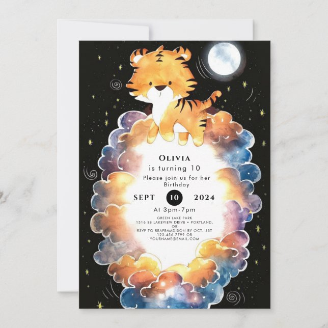 Invitation Whimsical Editable Tiger Anniversaire (Devant)