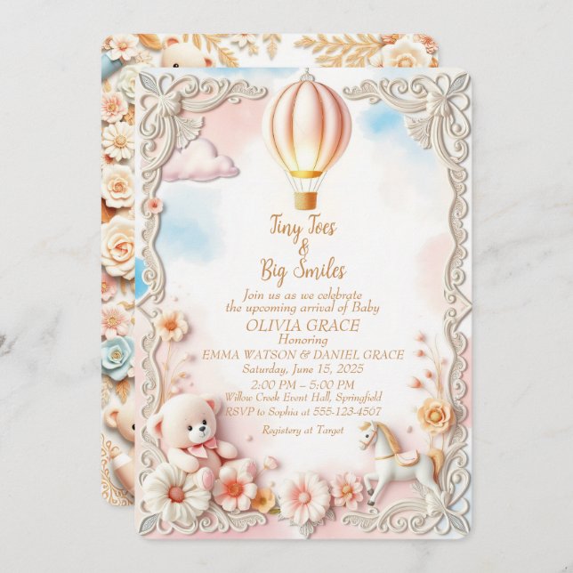 Invitation Whimsical & Elegant Baby shower (Devant / Derrière)