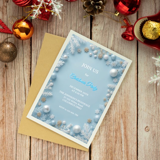 Invitation Whimsical Elegant Blanc & Bleu Noël (Créateur téléchargé)