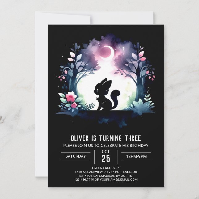 Invitation Whimsical Elegant Chat Anniversaire (Devant)