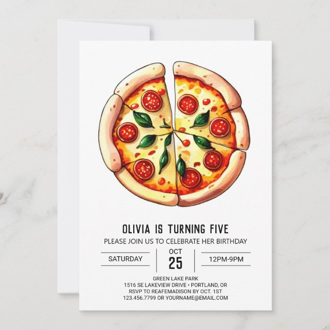 Invitation Whimsical Elegant Pizza Anniversaire (Devant)