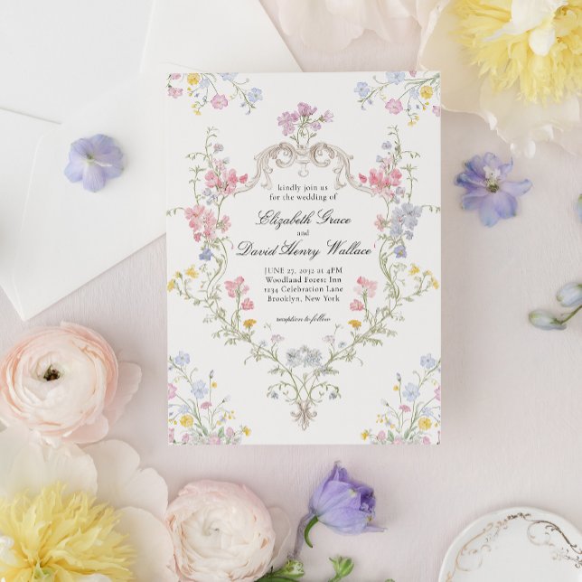 Invitation Whimsical Elegant Rococo Floral Crest Wedding (Créateur téléchargé)
