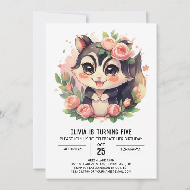 Invitation Whimsical Elegant Skunk Anniversaire (Devant)