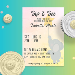 Invitation Whimsical Elephant Sip & Voir