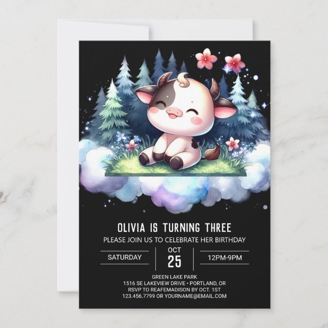 Invitation Whimsical en ligne vache anniversaire (Devant)