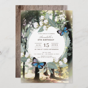Invitation Whimsical Enchanted Forest Bleu papillon Anniversa