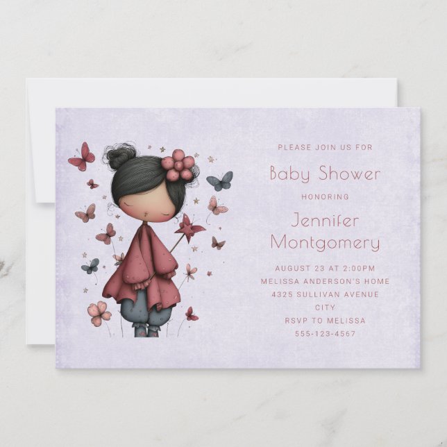 Invitation Whimsical Fairy Doll Retro Cute Baby Shower (Devant)