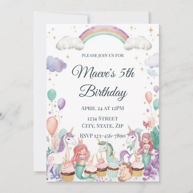 Invitation Whimsical Fantasy Creatures Kids Birthday Party (Devant)
