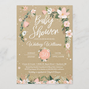 Invitation Whimsical Floral Blush & White Girl Baby shower