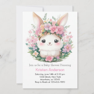 Invitation Whimsical Floral Bunny Girl Baby shower