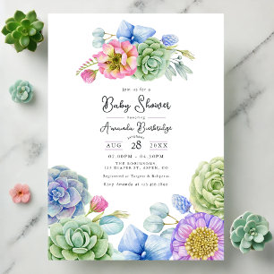 Invitation Whimsical Floral et Baby shower Succulent