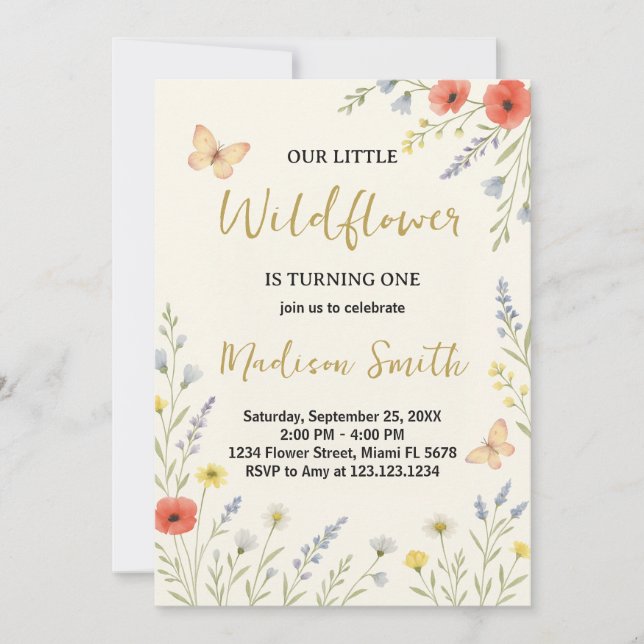 Invitation Whimsical Floral First Birthday (Devant)