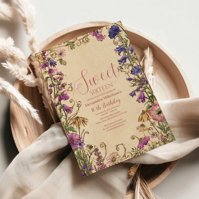 Invitation Whimsical Floral Meadow Sweet Sixteen (Créateur téléchargé)