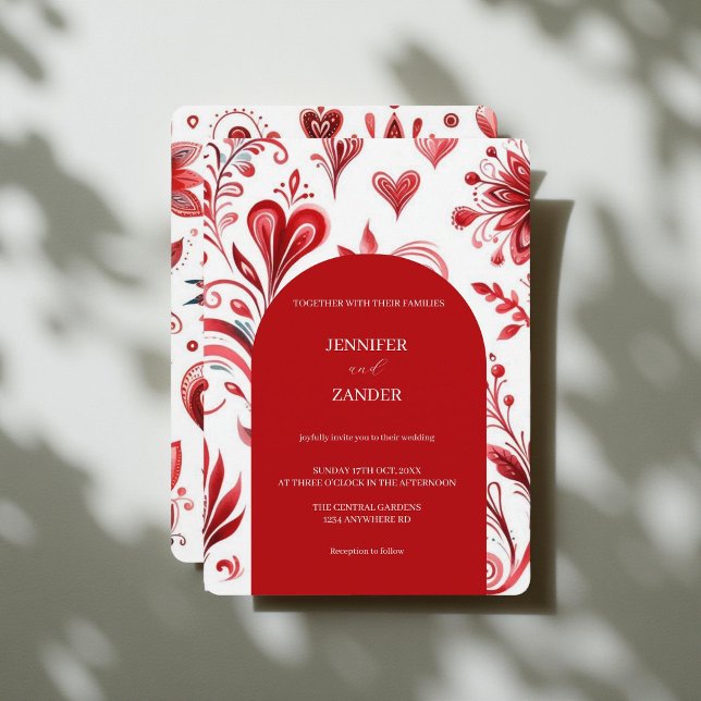 Invitation Whimsical Floral Rouge Élégant Bold Mariage de vac (Créateur téléchargé)
