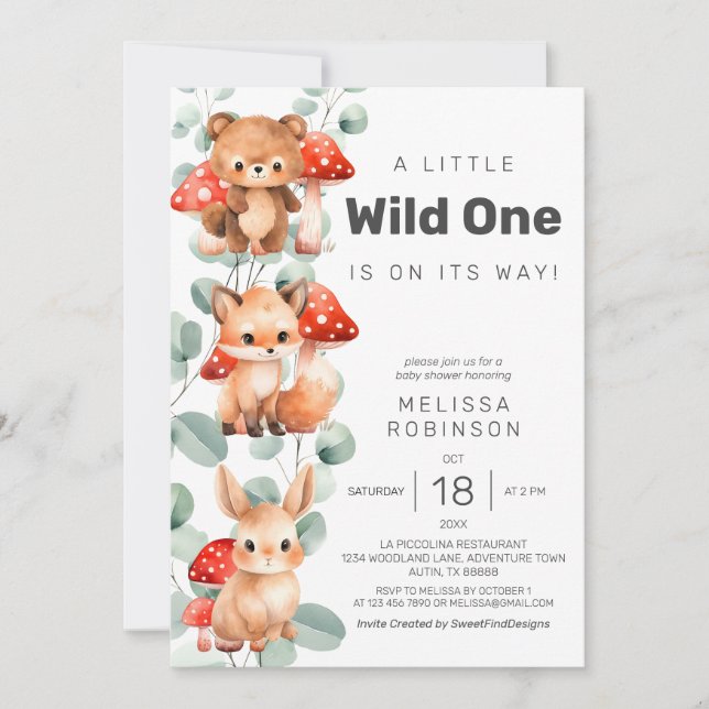 Invitation Whimsical Forest Animaux Baby shower garçon (Devant)