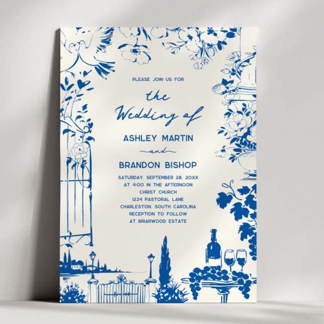 Invitation Whimsical French Blue Garden Pastoral Wedding  (Créateur téléchargé)