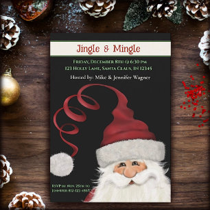 Invitation Whimsical Fun Père Noël Custom Red Green Noël