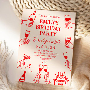 Invitation Whimsical Funky Quirky main Dessin Anniversaire