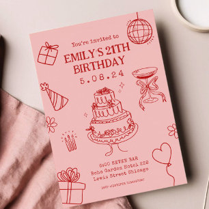 Invitation Whimsical Funky Quirky main Dessin Anniversaire