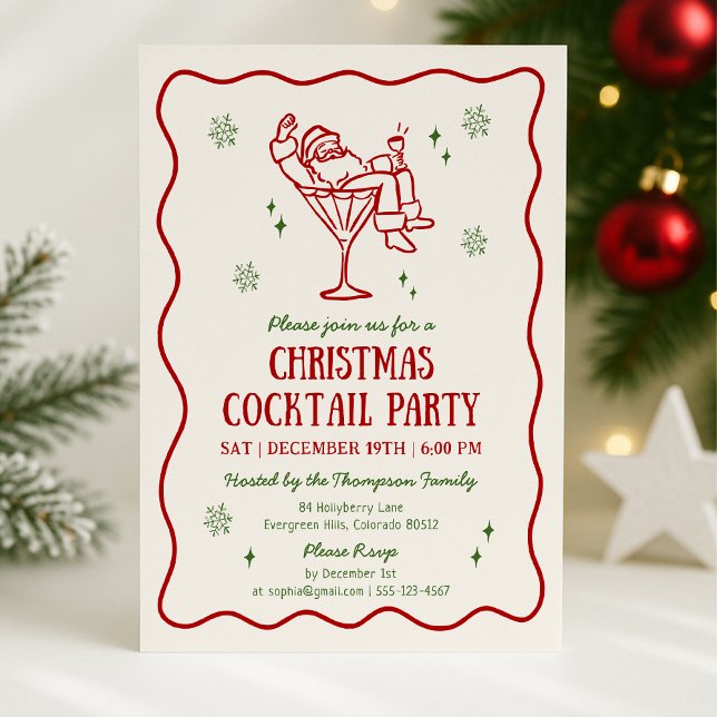 Invitation Whimsical Funny Père Noël Christmas Cocktail Party (Créateur téléchargé)