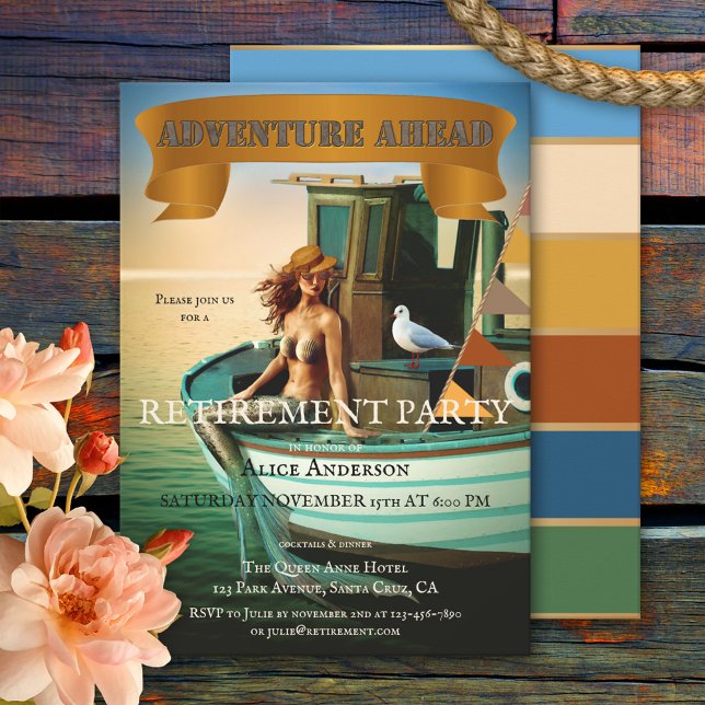 Invitation Whimsical Funny Vintage Mermaid Retraite (Créateur téléchargé)