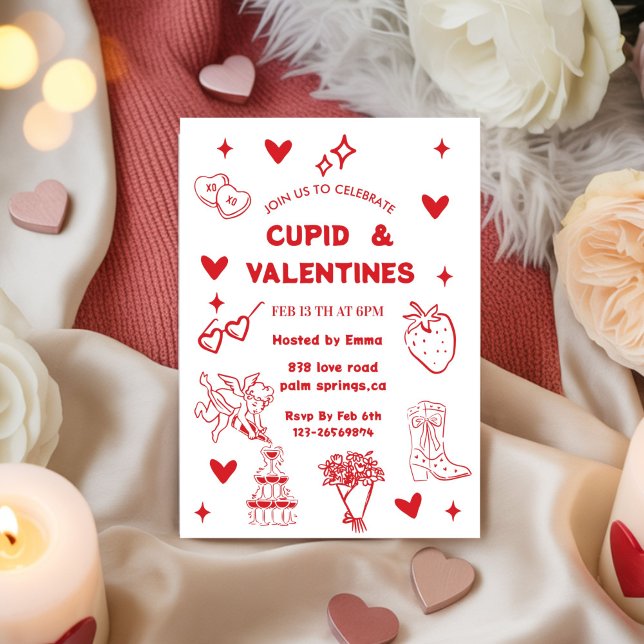 Invitation Whimsical Galentines Cupid & Galentine's  Party (Créateur téléchargé)