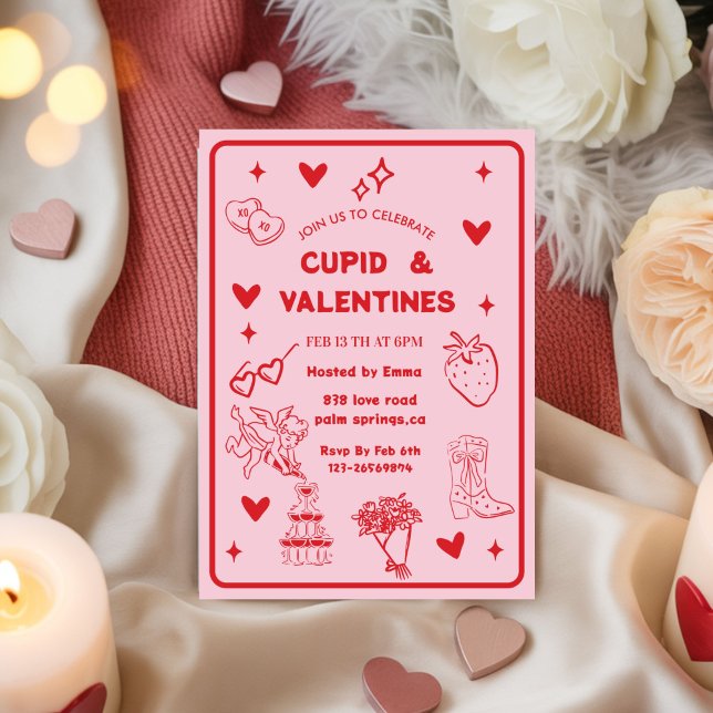 Invitation Whimsical Galentines Cupid & Galentine's  Party (Créateur téléchargé)