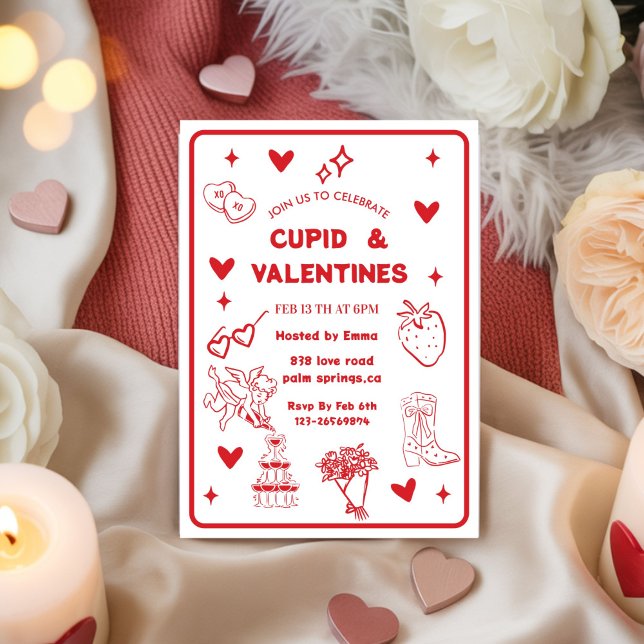 Invitation Whimsical Galentines Cupid & Galentine's  Party (Créateur téléchargé)