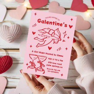 Invitation Whimsical Galentines Valentines girls  Party