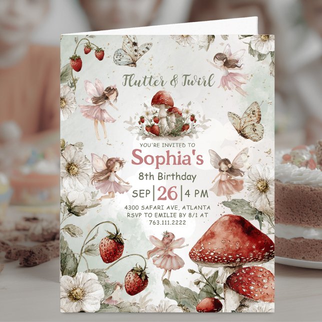 Invitation whimsical garden flutter and twirl folded birthday (Créateur téléchargé)