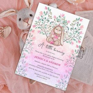 Invitation Whimsical Girl Bunny Baby shower floral