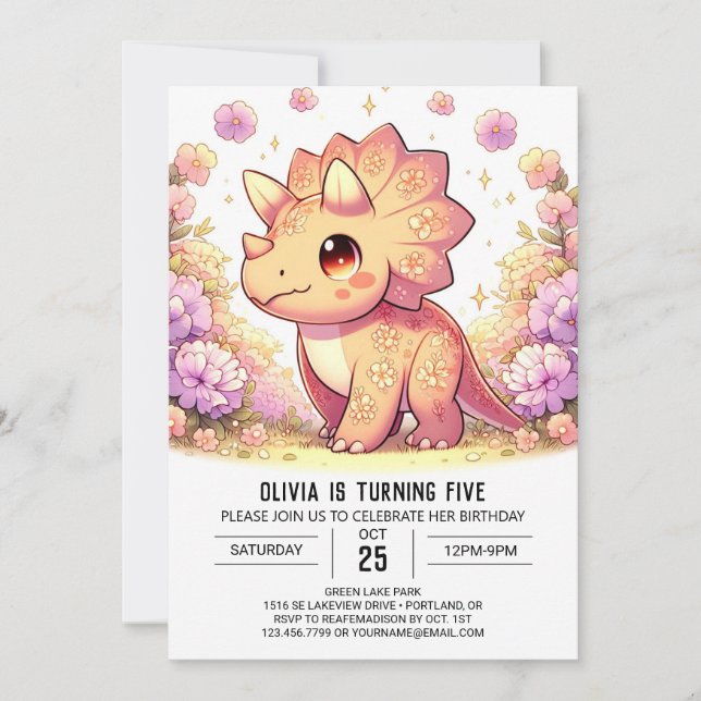 Invitation Whimsical Girl Dinosaur Digital Anniversaire (Devant)