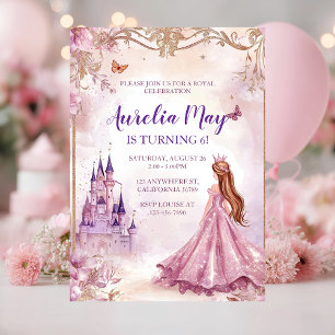 Invitation Whimsical Girls Princess Pink and Gold Birthday