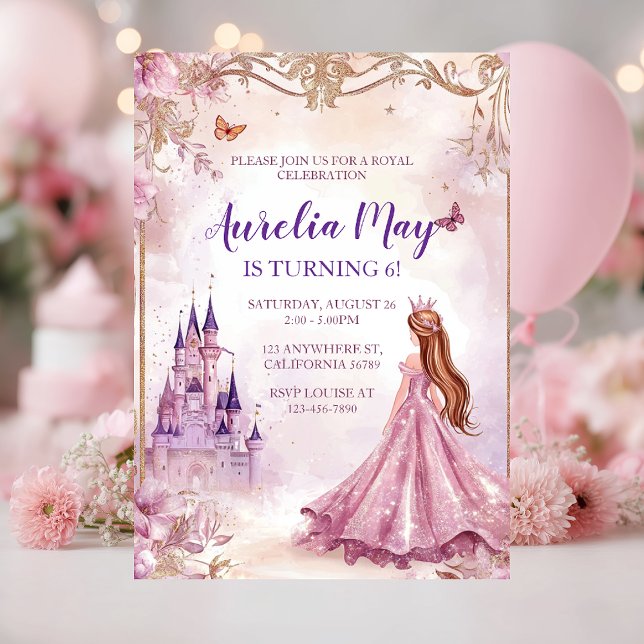 Invitation Whimsical Girls Princess Pink and Gold Birthday (Créateur téléchargé)
