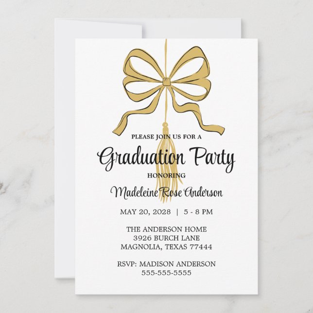 Invitation Whimsical Gold Black Doodle Graduation Tassel (Devant)