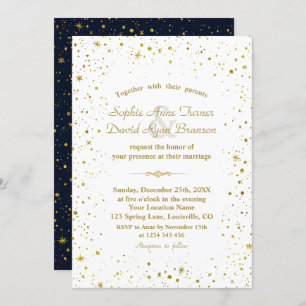 Invitation Whimsical Gold Starry Night Mariage bleu marine