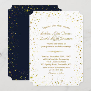 Invitation Whimsical Gold Starry Night Mariage bleu marine