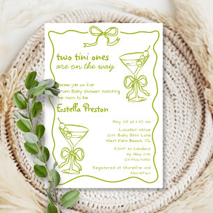 Invitation Whimsical Green Dirty Martinis Twin Baby shower
