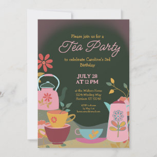 Invitation Whimsical Green Garden Tea Party Anniversaire