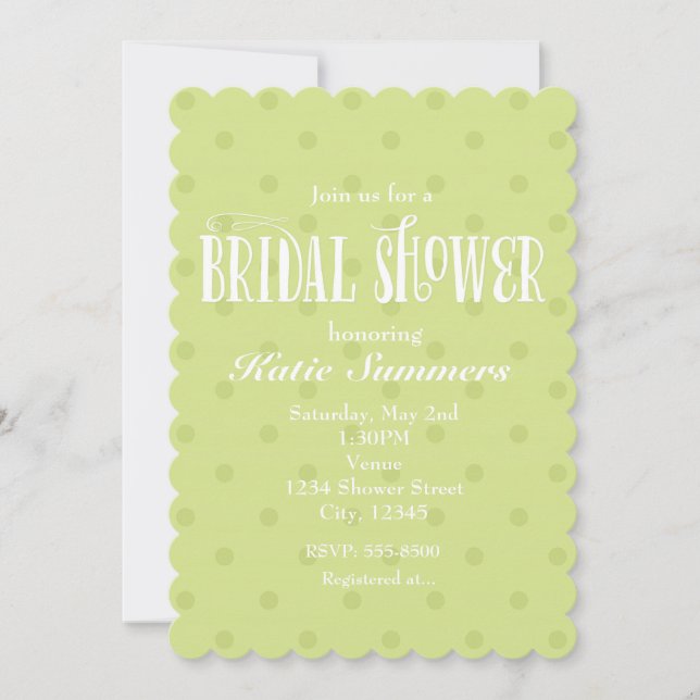 Invitation Whimsical Green Polka BRIDAL DOUCHE (Devant)