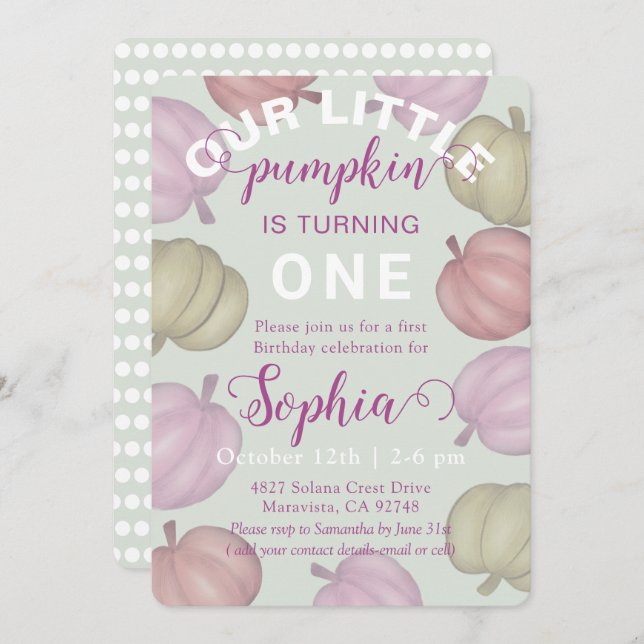 Invitation Whimsical Green Pumpkins & Photo Birthday (Devant / Derrière)