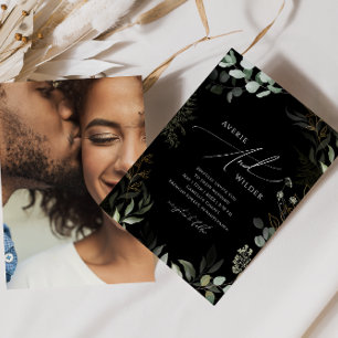 Invitation Whimsical Greenery Black Gold Photo Mariage Décont