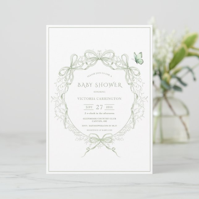 Invitation Whimsical Greenery Vintage Baby Shower (Debout devant)