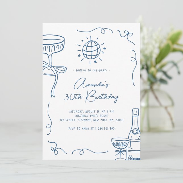 Invitation Whimsical Hand Drawn 30th Birthday Party (Debout devant)