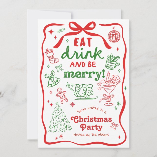 Invitation Whimsical Hand Drawn Christmas Party (Devant)
